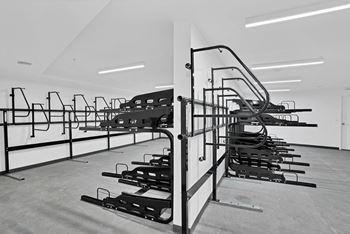 Bike storage room with repair station